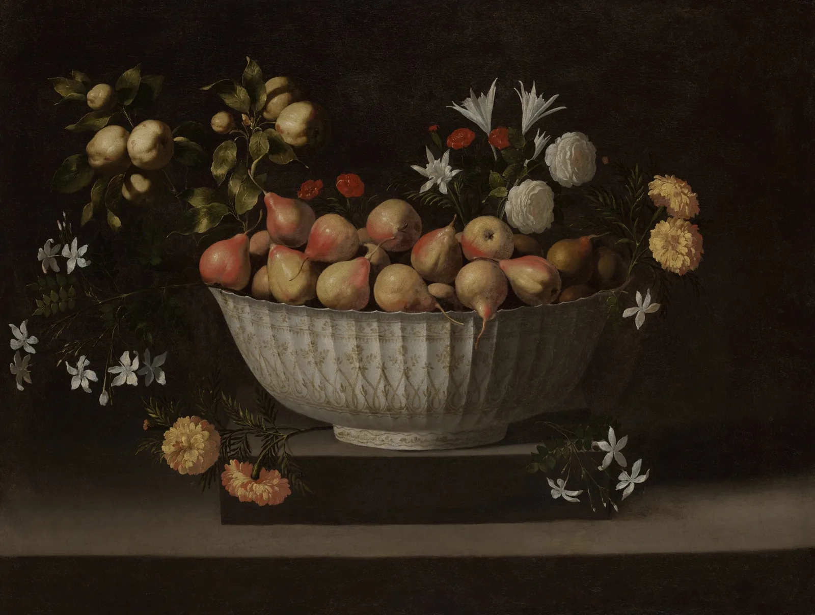 Flowers and Fruit in a Porcelain Bowl