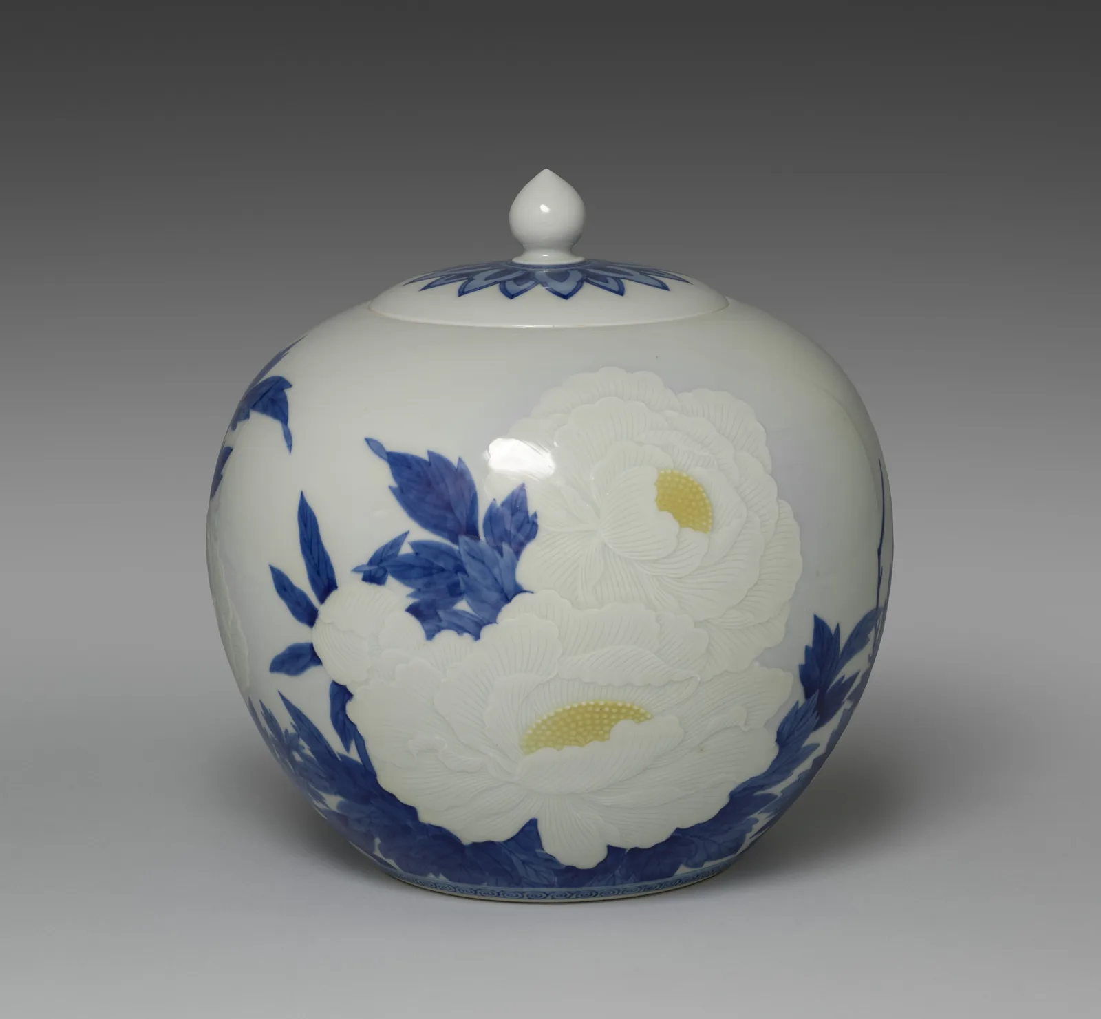 Lidded Jar with Peonies