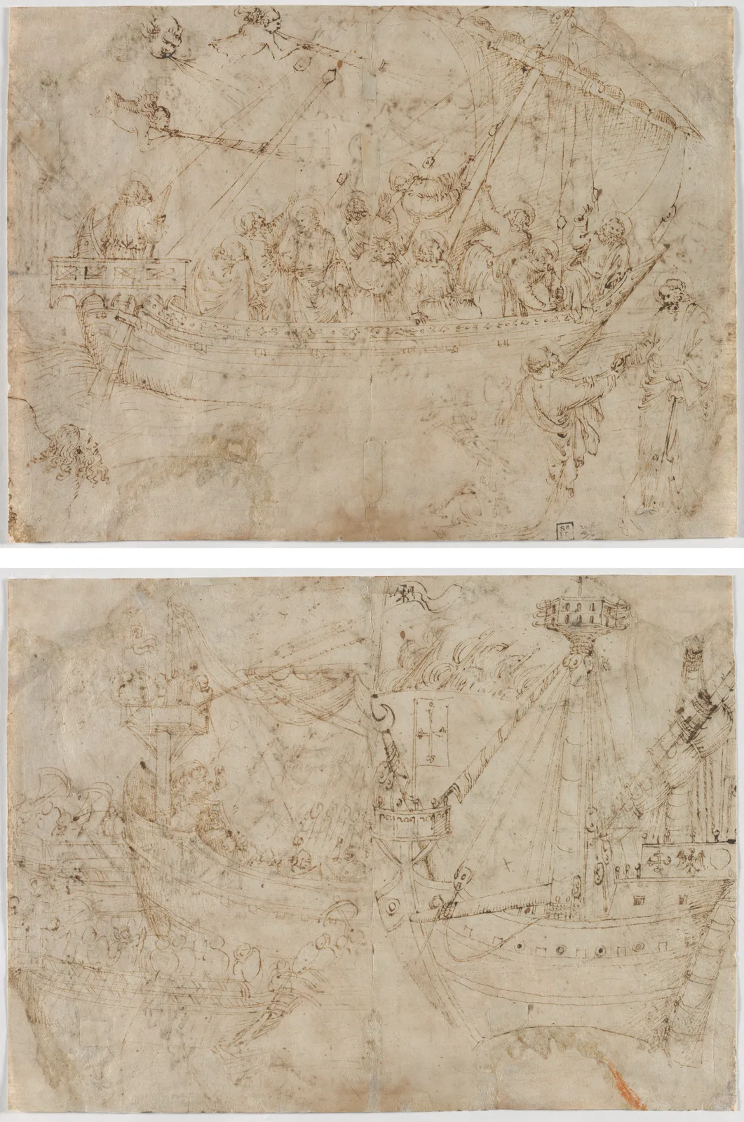 Navicella (recto); Two Drawings of Ships (verso)