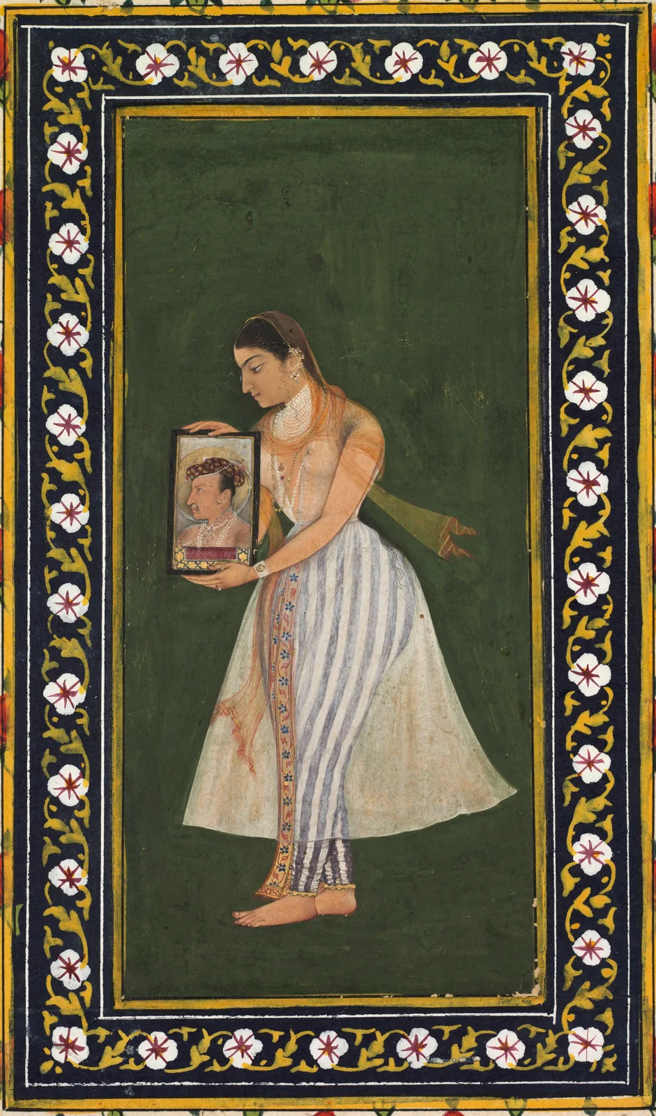 Nur Jahan holding a portrait of Emperor Jahangir