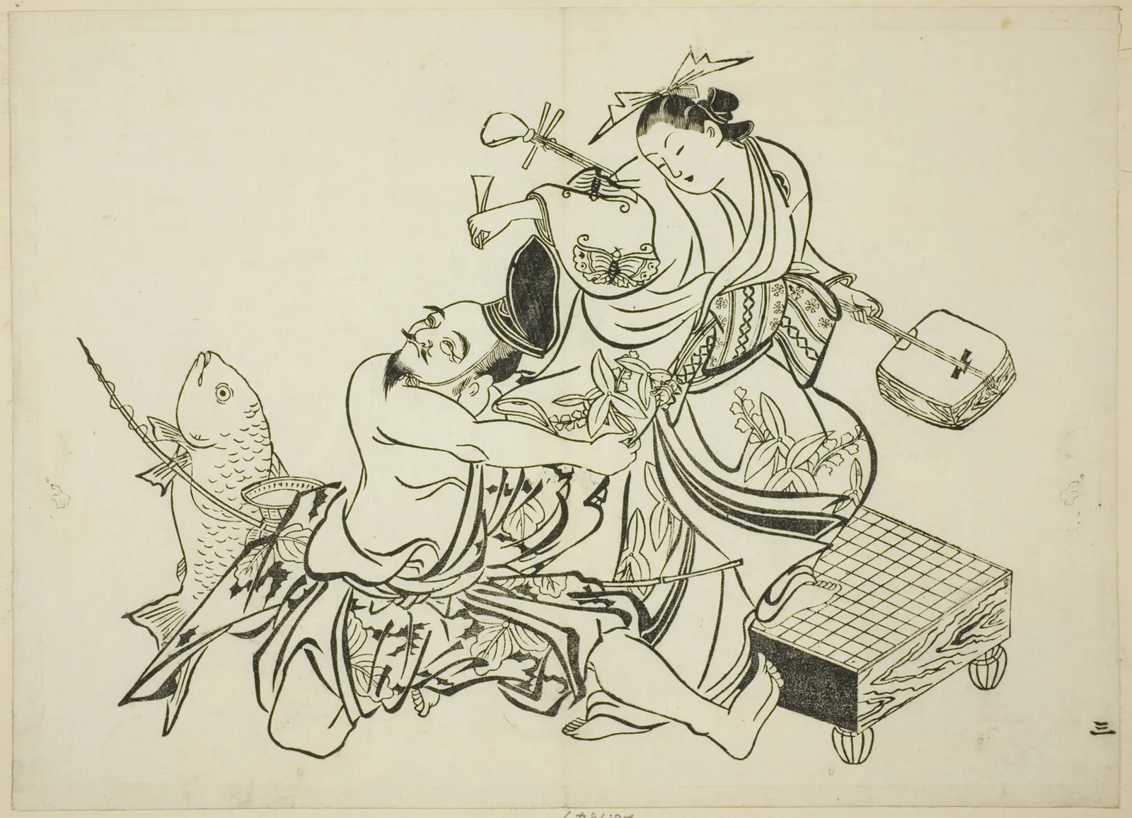 Ebisu flirting with a courtesan, no. 3 from a series of 12 prints