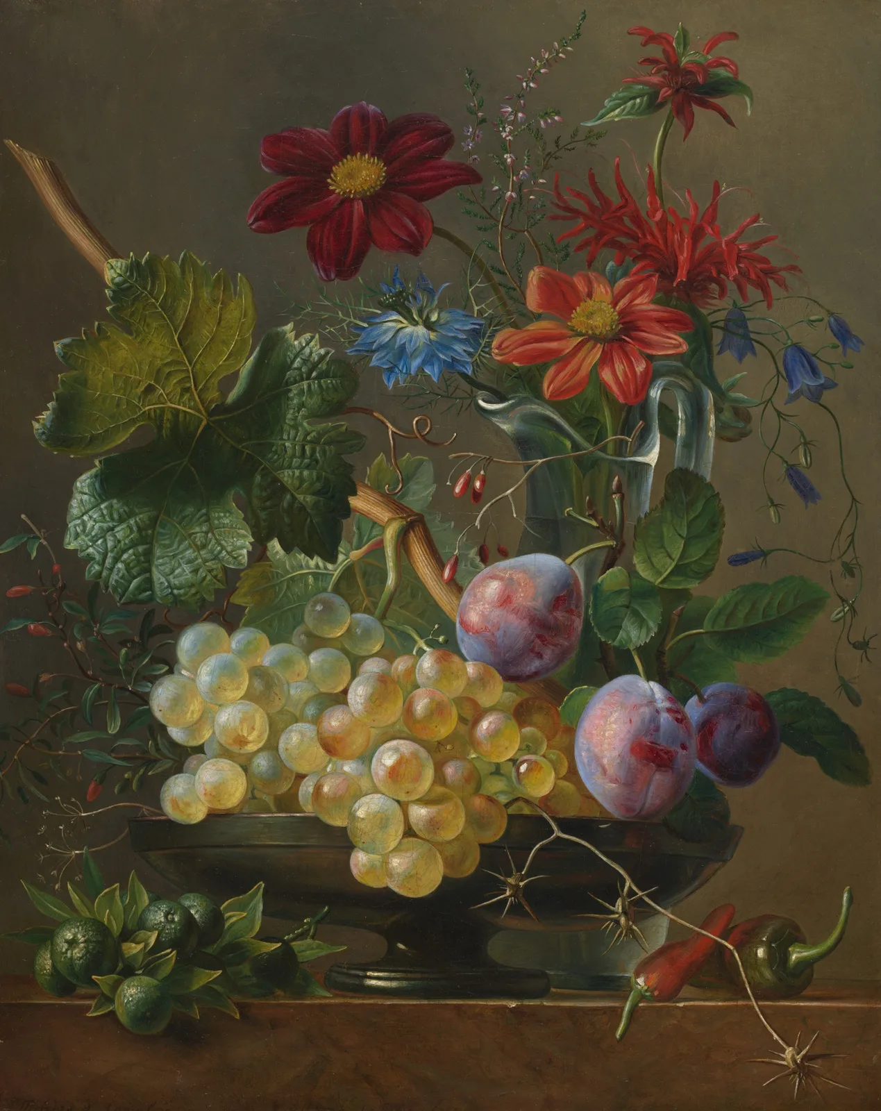 Still Life with Grapes and Flowers