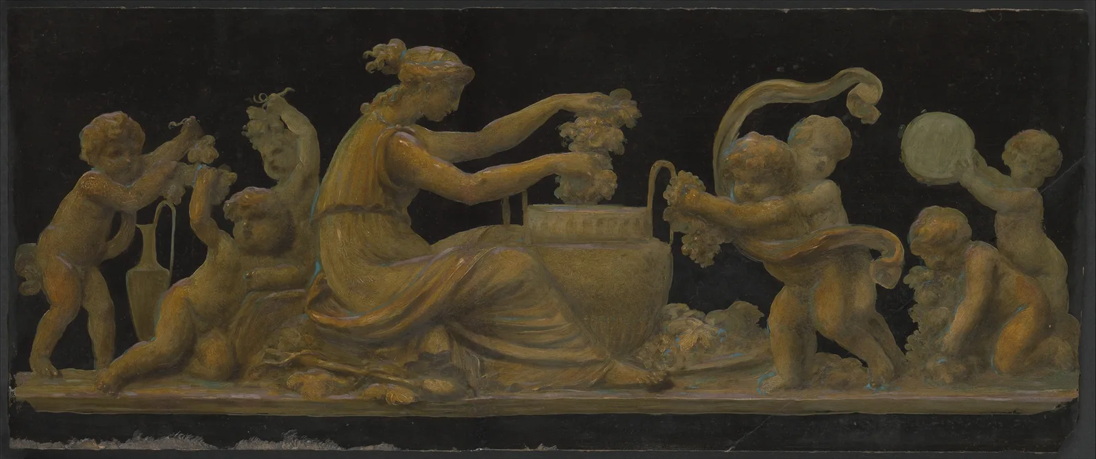 Nymph and Putti; Nymph with a Wreath and Putti with Garlands of Flowers