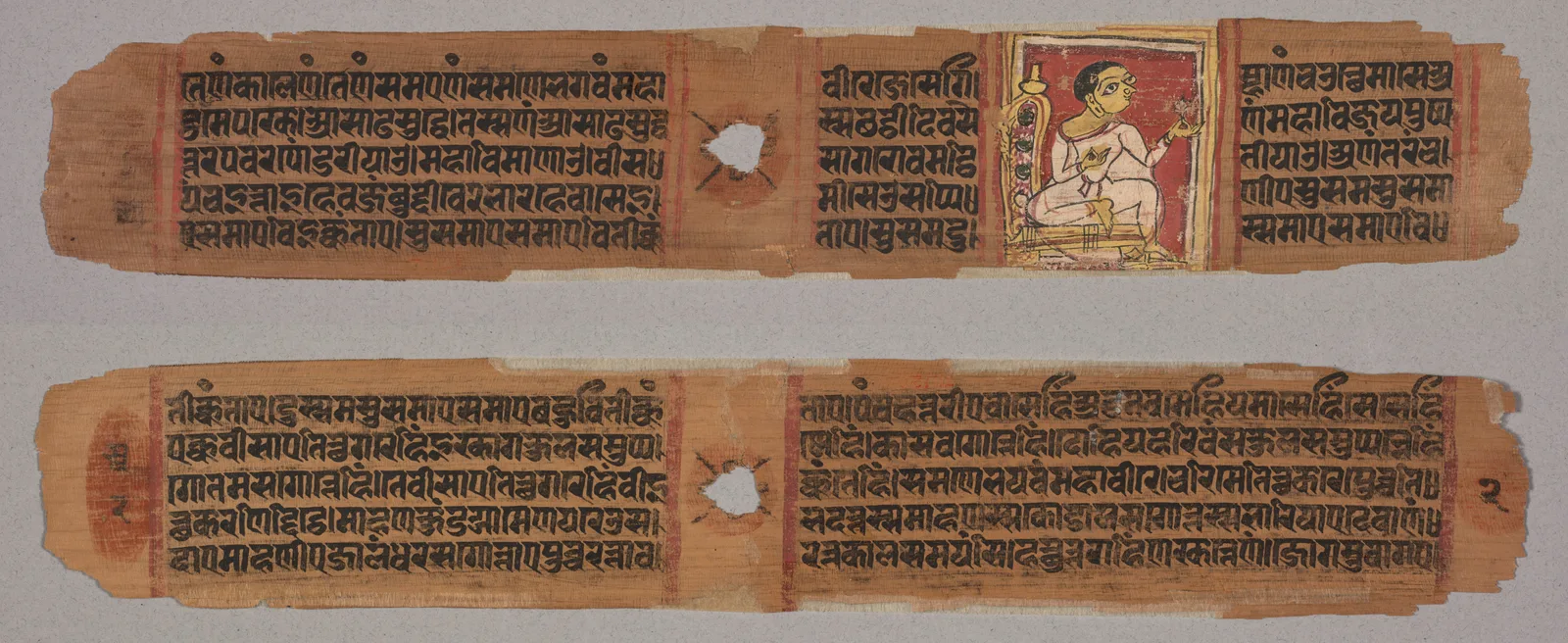 Folio 2, from a Kalpa-sutra and Story of Kalakacharya: Monk Holding a Flower (recto); text (verso)