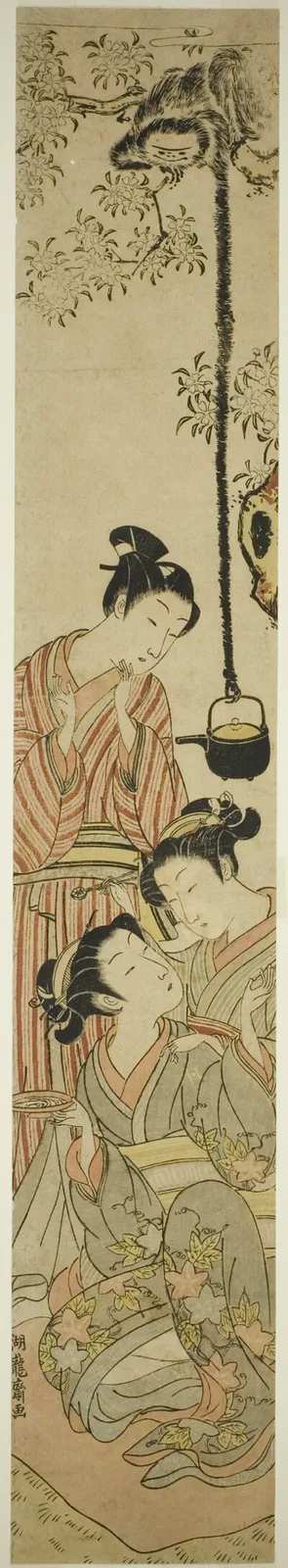 Gibbon snatching sake pot from flower-viewing party