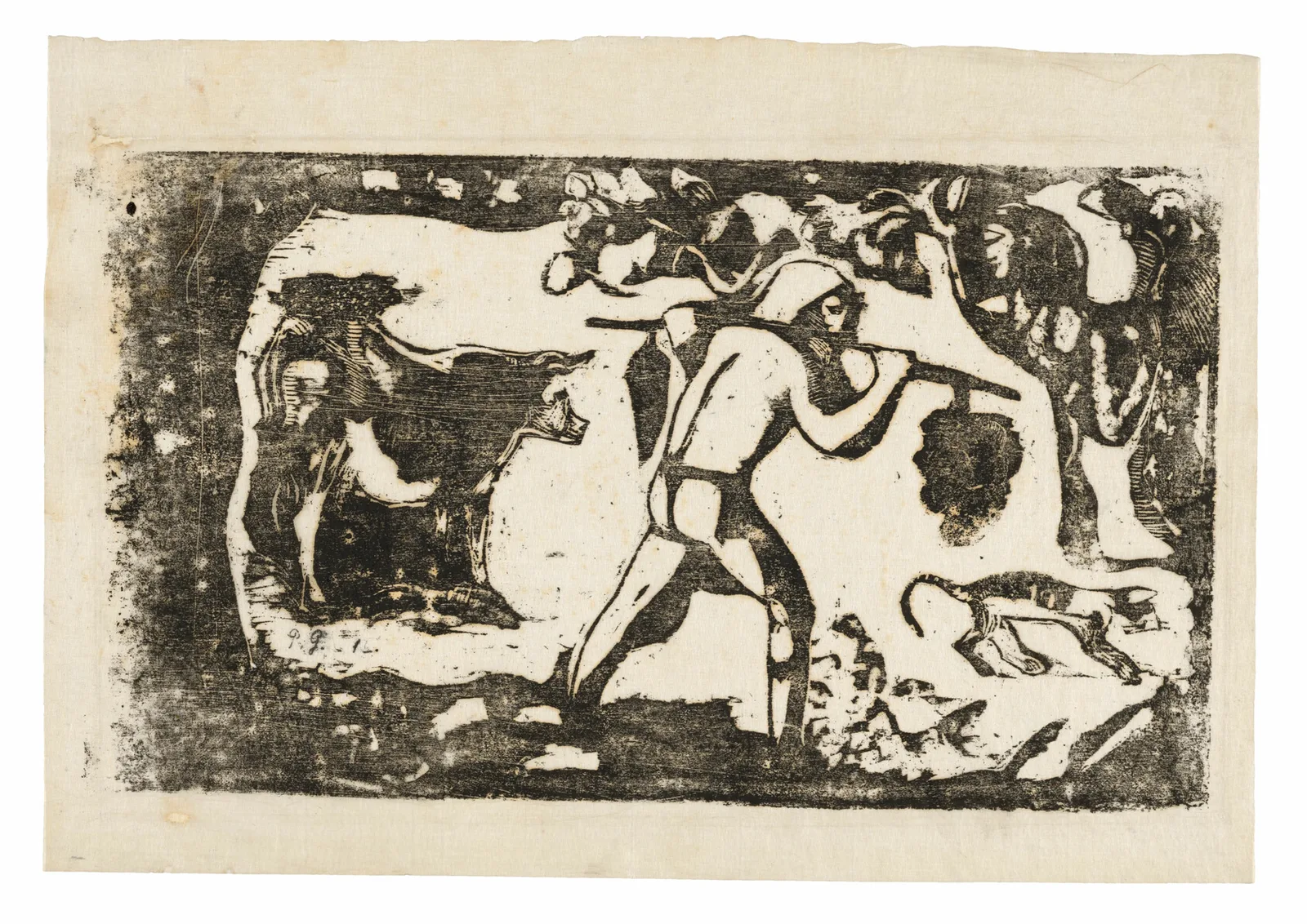 Tahitian Carrying Bananas, from the Suite of Late Wood-Block Prints
