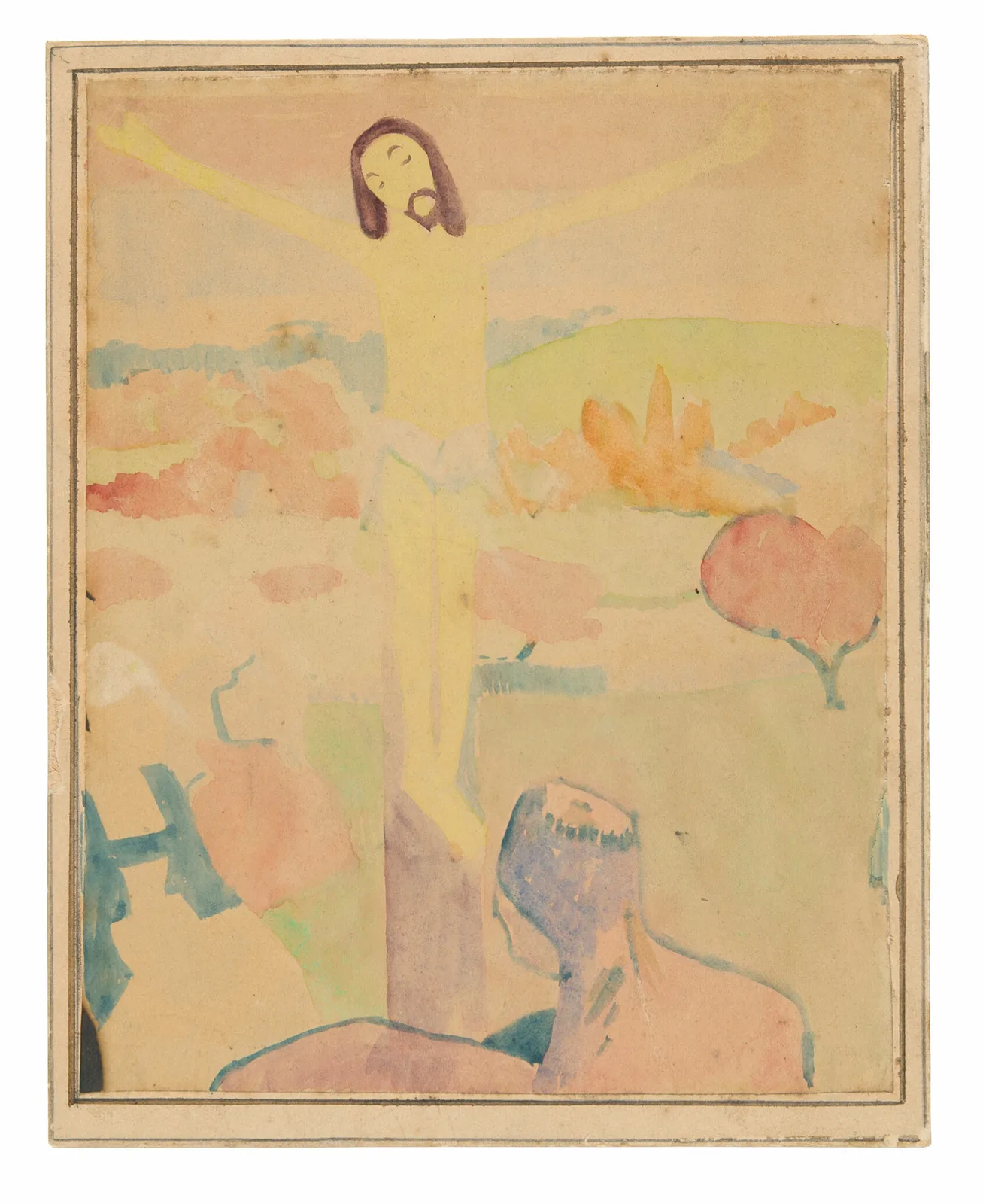 The Yellow Christ (recto), Female Bather Wading through a Brook