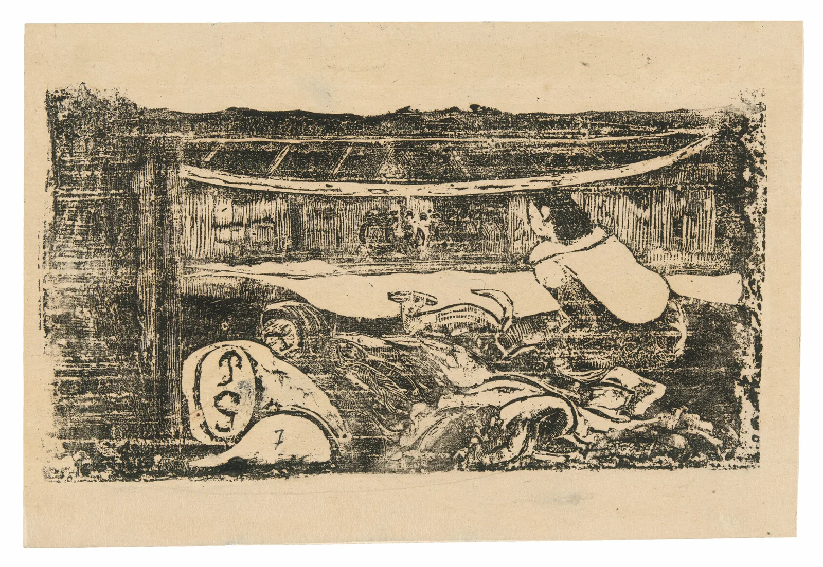 Interior of a Tahitian Hut, from the Suite of Late Wood-Block Prints