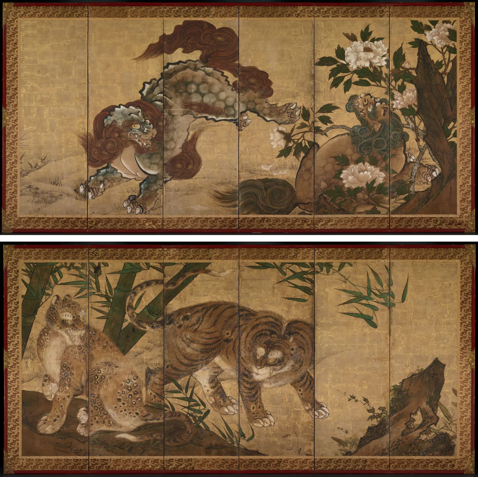 Lions and Tigers in Peony and Bamboo